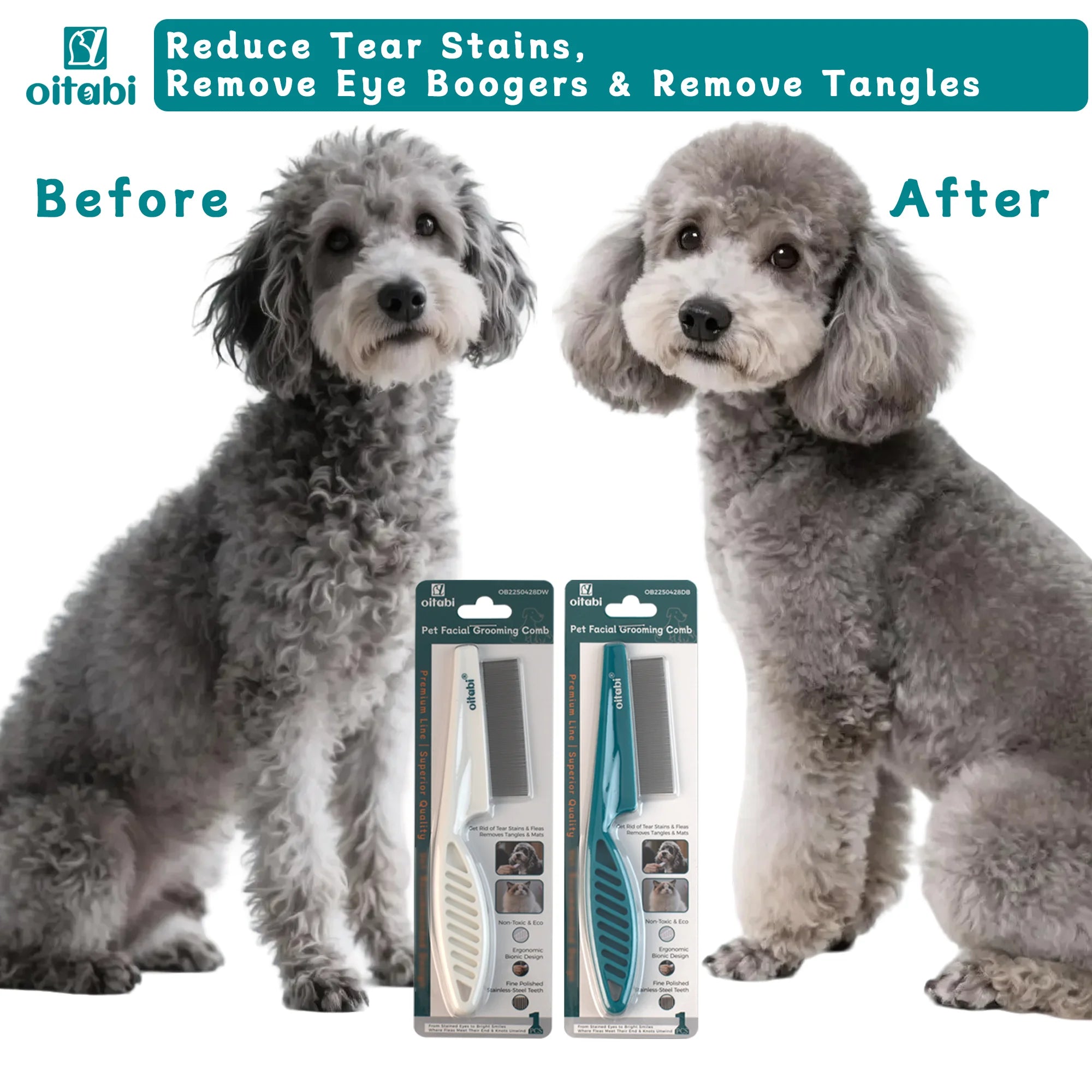 Oitabi 1/2Pcs Dog Face Comb Flea Comb for Dogs Fine Tooth Tear Stain Remover Comb, Removes Crust Mucus Stains Face Brush for Cat