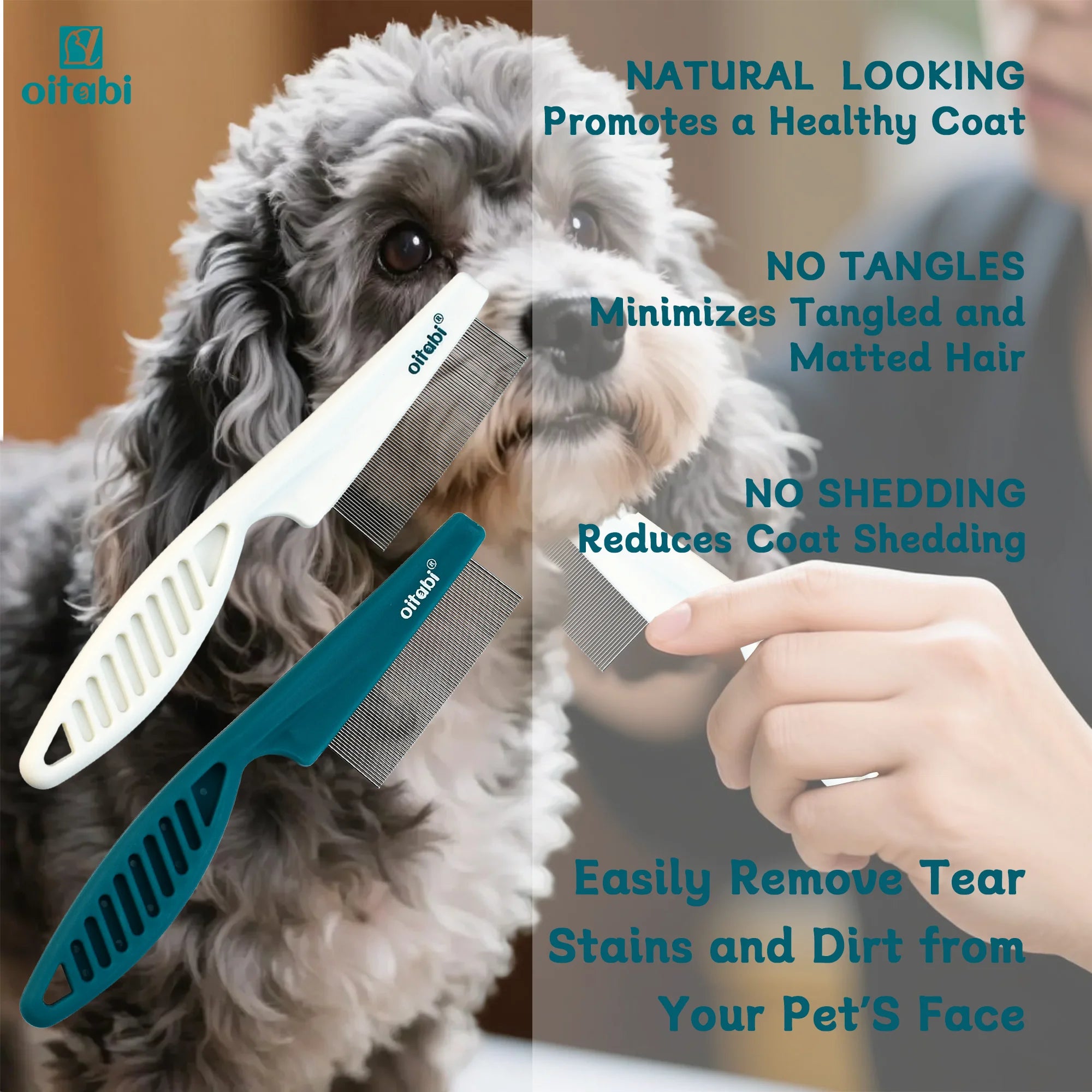 Oitabi 1/2Pcs Dog Face Comb Flea Comb for Dogs Fine Tooth Tear Stain Remover Comb, Removes Crust Mucus Stains Face Brush for Cat