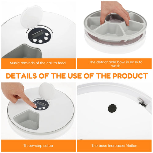 6-Meal Timed Pet Feeder – Dry & Wet Food Dispenser with Timer