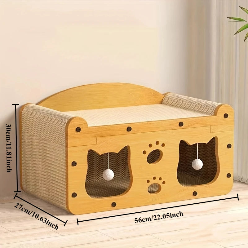 Cat Scratch Sofa with Cardboard Nest, Scratch Column & Interactive Toys – All-in-One