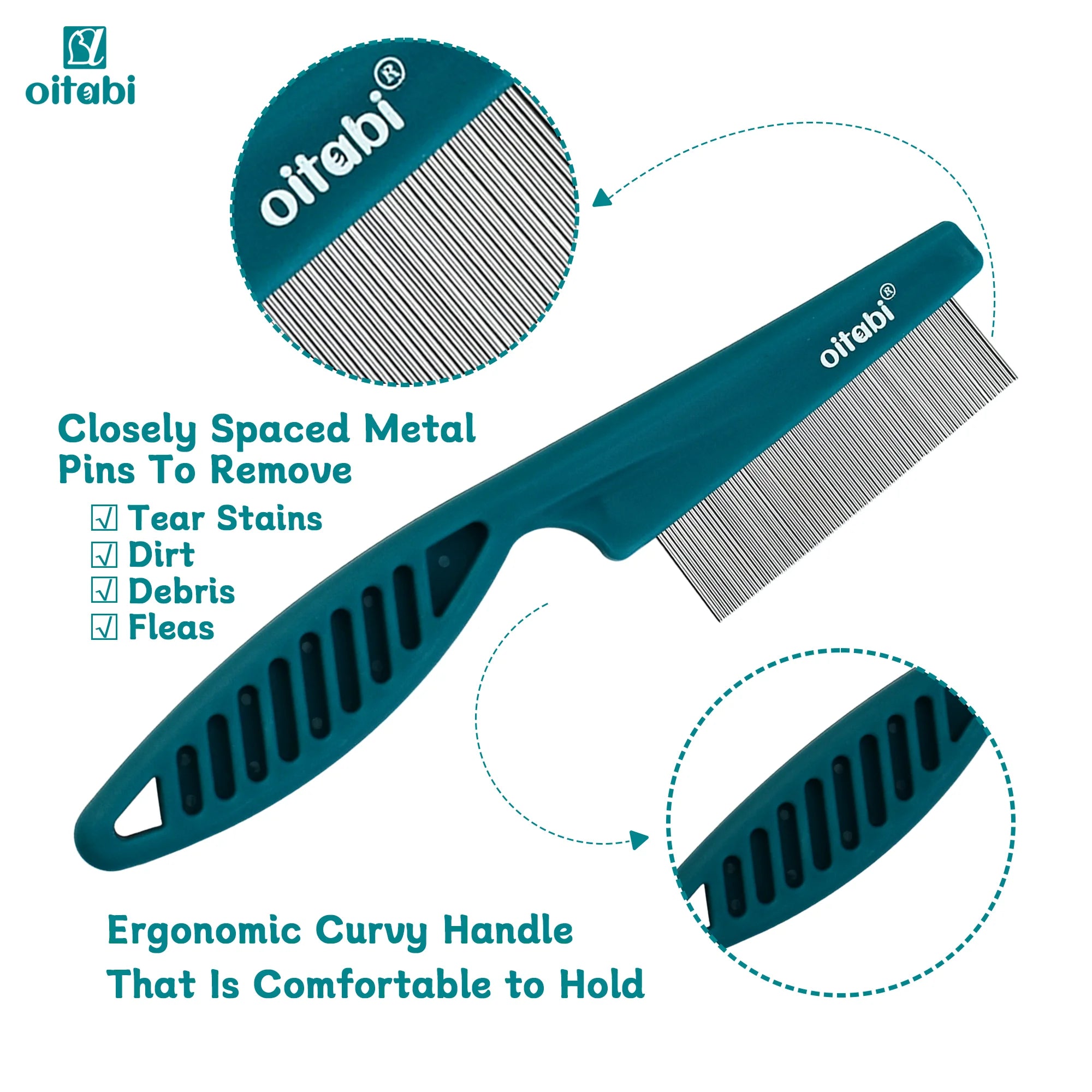 Oitabi 1/2Pcs Dog Face Comb Flea Comb for Dogs Fine Tooth Tear Stain Remover Comb, Removes Crust Mucus Stains Face Brush for Cat