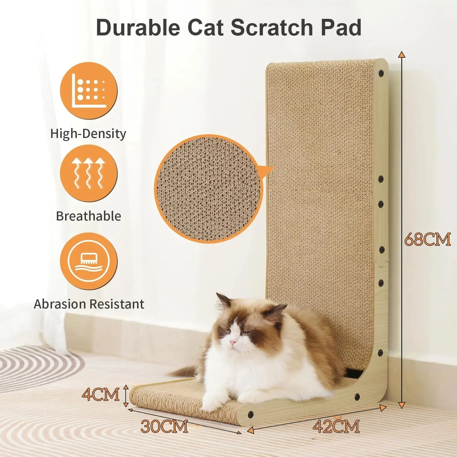 L-Shape Cat Scratching Post – Large Cardboard Scratcher & Furniture Protector