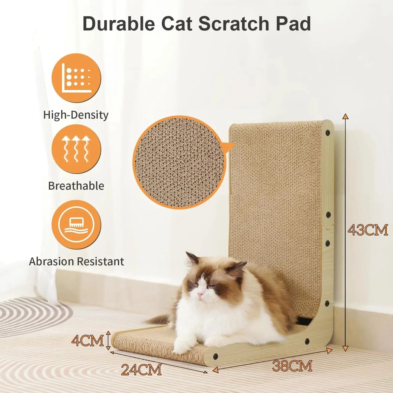 L-Shape Cat Scratching Post – Large Cardboard Scratcher & Furniture Protector