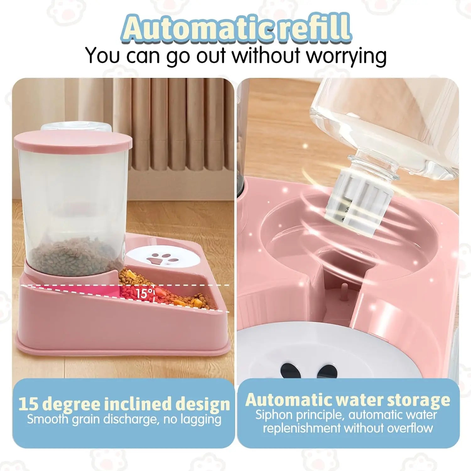 2-in-1 Automatic Pet Food & Water Feeder Set – Tilted Gravity Dispenser