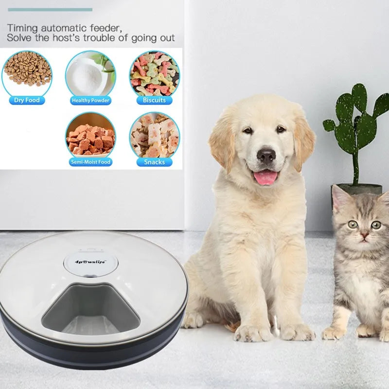 6-Meal 6-Grid Smart Control Pet Feeder – Timed Dry Food Dispenser
