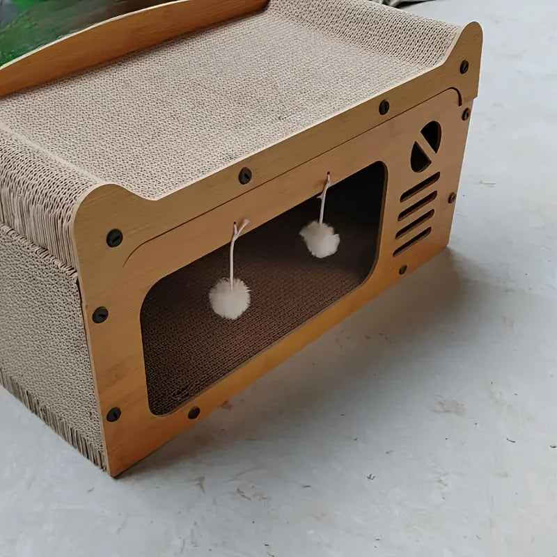 Cat Scratch Sofa with Cardboard Nest, Scratch Column & Interactive Toys – All-in-One