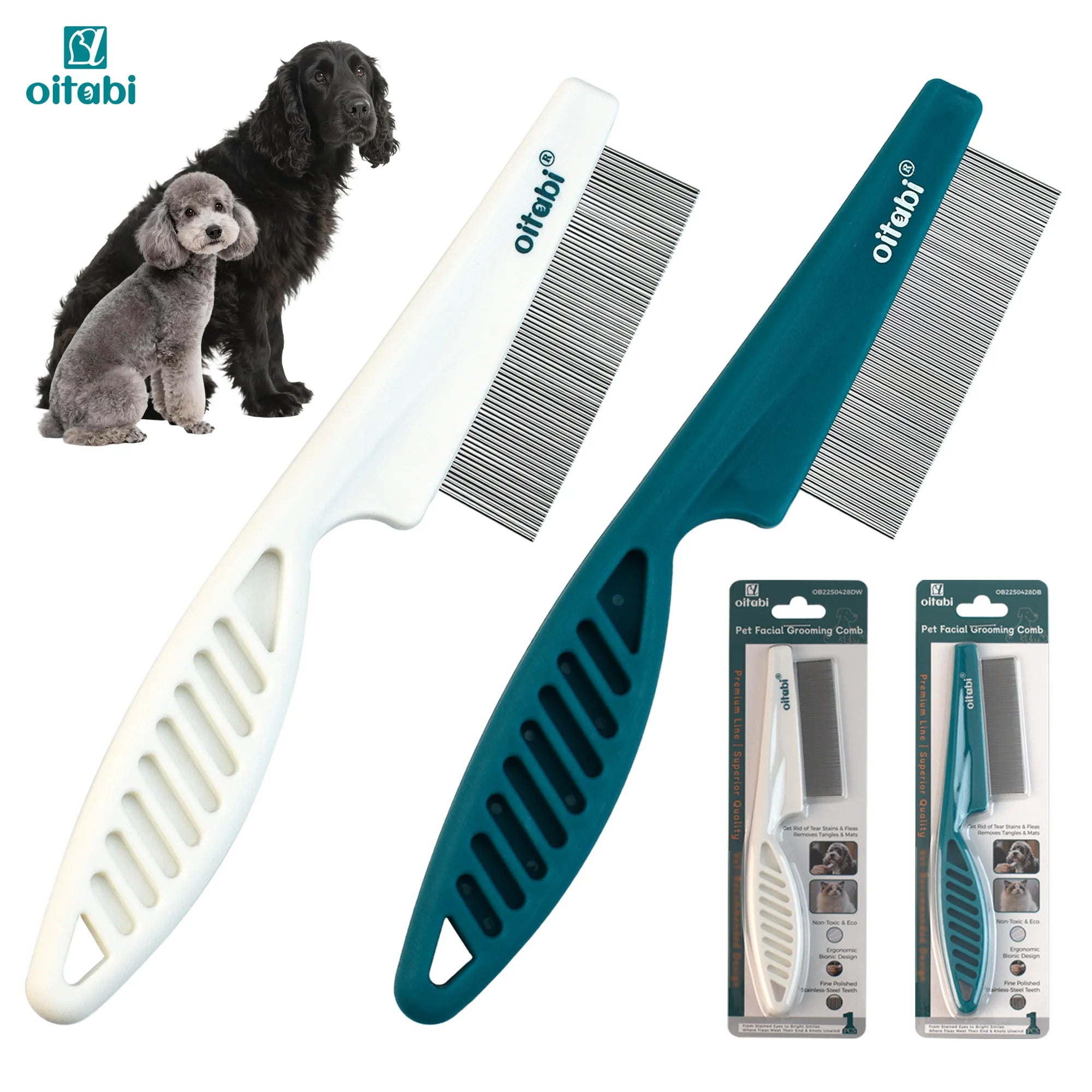 Oitabi 1/2Pcs Dog Face Comb Flea Comb for Dogs Fine Tooth Tear Stain Remover Comb, Removes Crust Mucus Stains Face Brush for Cat