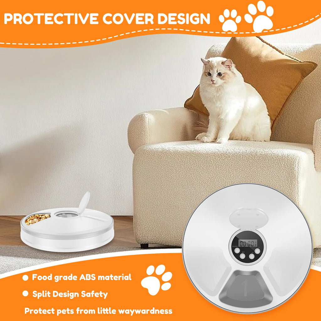 6-Meal Timed Pet Feeder – Dry & Wet Food Dispenser with Timer