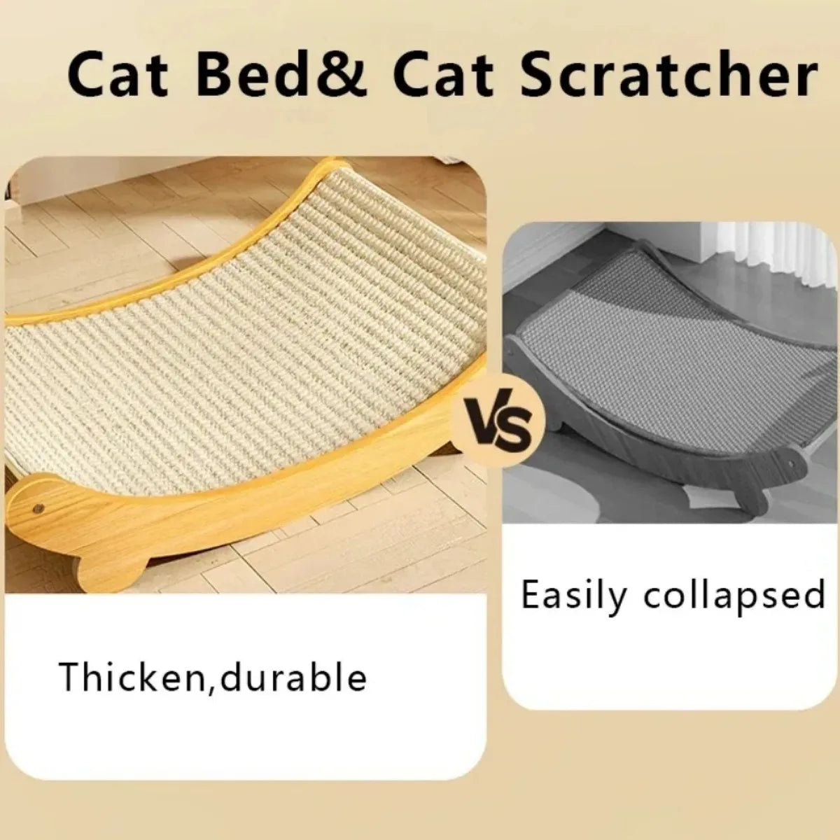 Wooden Cat Scratching Pad & Sleeping Bed – Detachable Wear-Resistant Scratcher