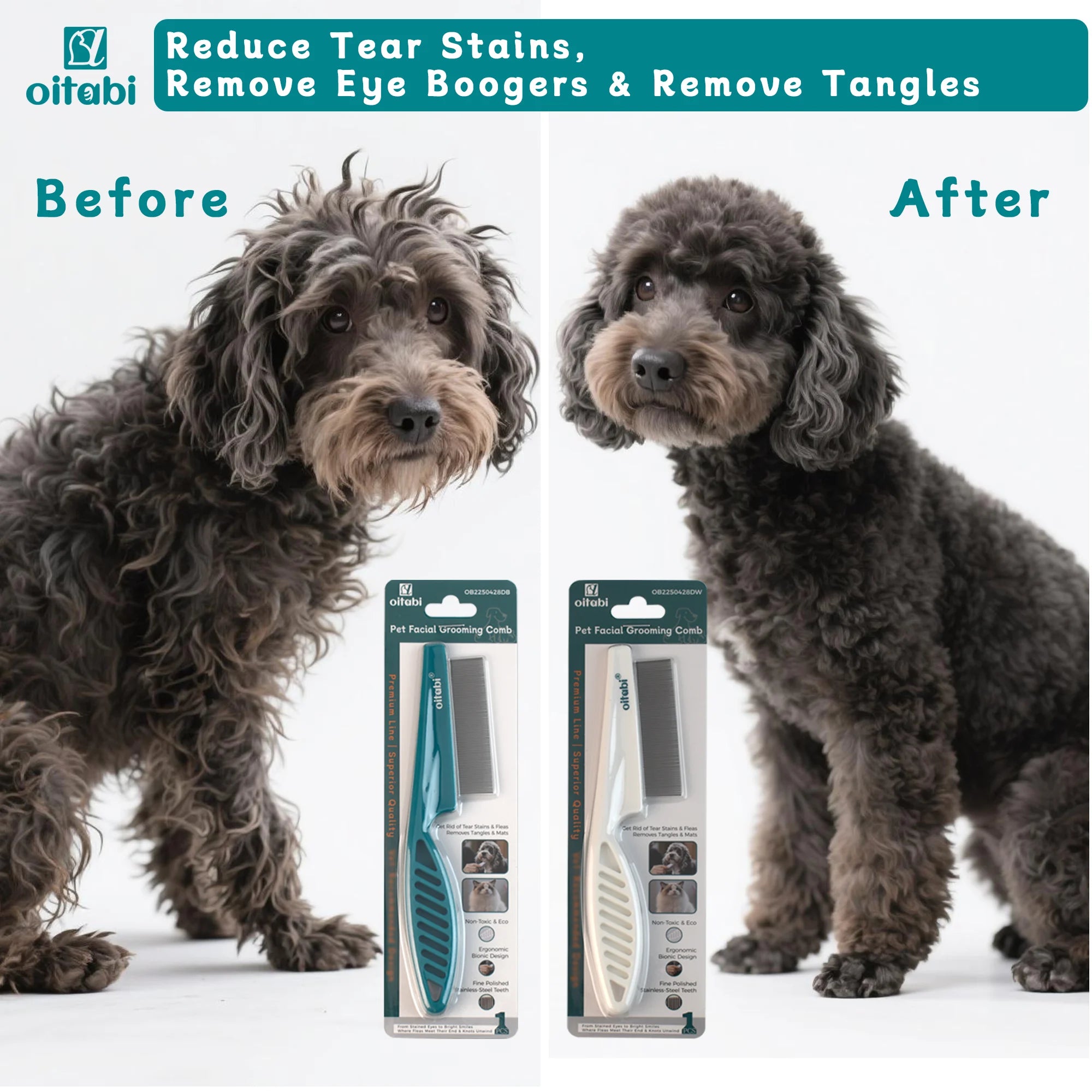 Oitabi 1/2Pcs Dog Face Comb Flea Comb for Dogs Fine Tooth Tear Stain Remover Comb, Removes Crust Mucus Stains Face Brush for Cat