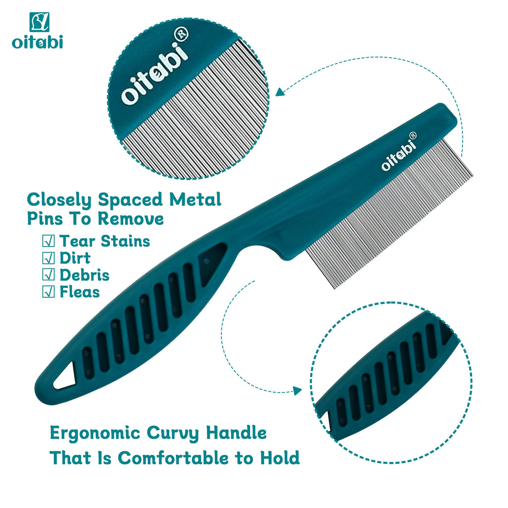 Oitabi 1/2Pcs Dog Face Comb Flea Comb for Dogs Fine Tooth Tear Stain Remover Comb, Removes Crust Mucus Stains Face Brush for Cat
