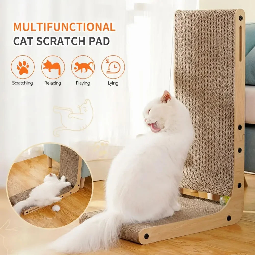 L-Shape Cat Scratching Post – Large Cardboard Scratcher & Furniture Protector